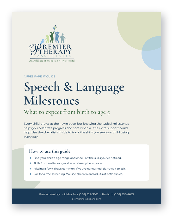 Free Speech & Language Milestones parent guide from Premier Therapy Associates
